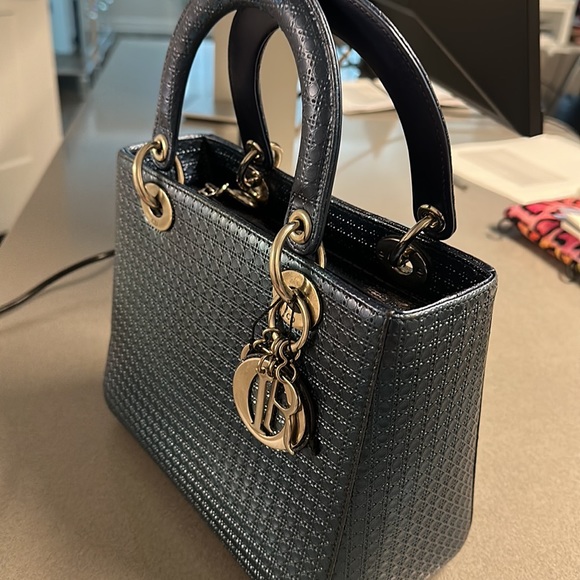 Authentic Patent metallic Lady Dior blue bag - Picture 3 of 11